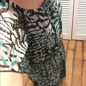 Green and brown flowy knee-length dress